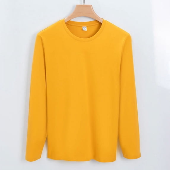 Men's 100% Silk Cotton Round Neck Solid Long Sleeve T-shirt