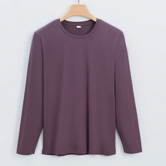 Men's 100% Silk Cotton Round Neck Solid Long Sleeve T-shirt