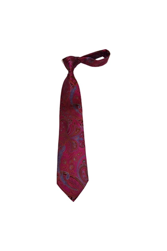 Men's 100% Silk Necktie By Bruno Piattelli Paisley Floral Fancy BP17 Fuchsia Red
