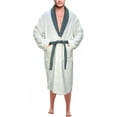 thumbnail image 1 of Men?s 100% Terry Cotton Bathrobe Toweling Gown Robe Two tone White Medium, 1 of 7