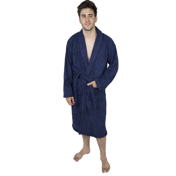 Men?s 100% Terry Cotton Bathrobe Toweling Robe Navy XXL