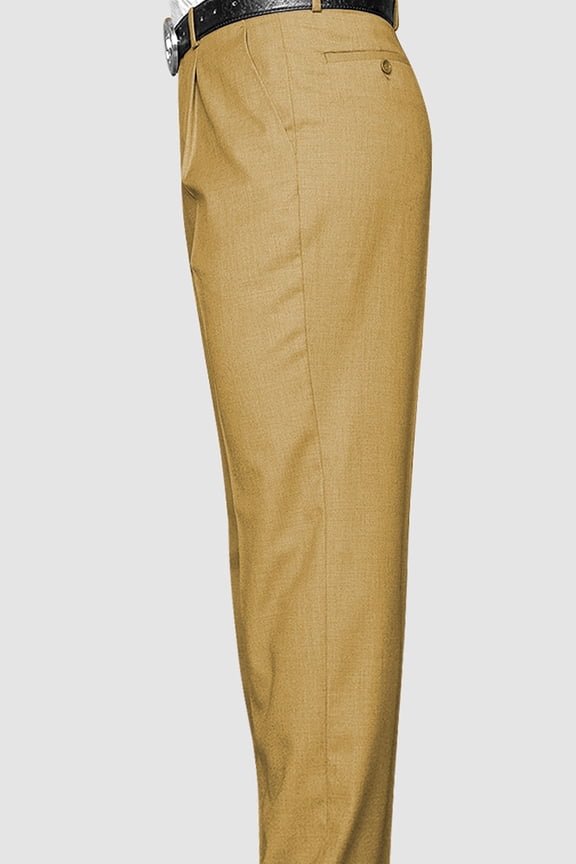 Men's  100% Wool Classic Fit Pleated Dress Pants Camel light-to-medium shade of brown 42