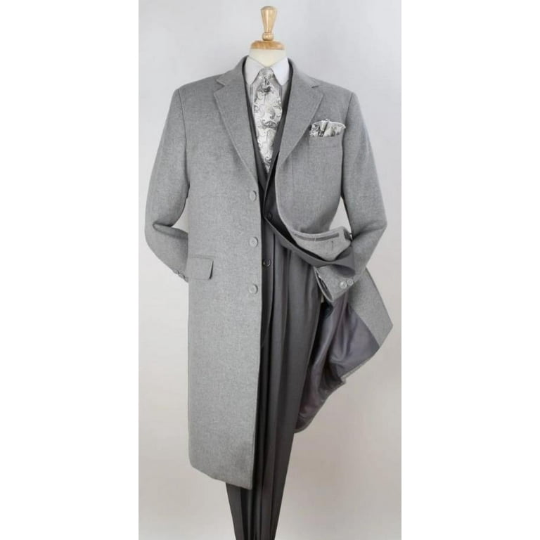 Men s 100 Wool Full Length Length Top Coat Hidden Button Light Grey Walmart