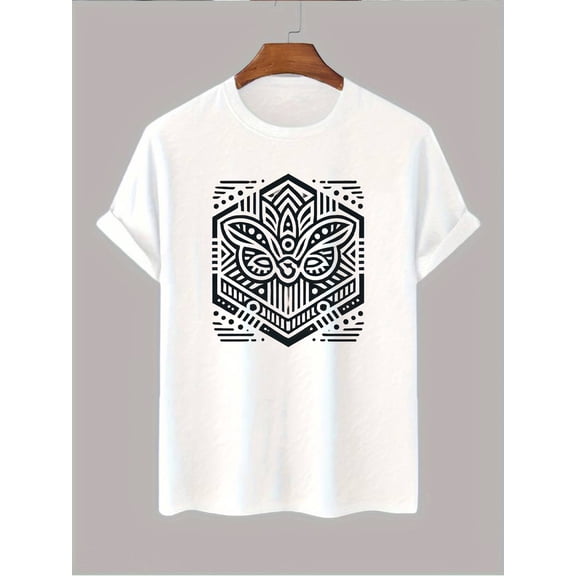 Men's 100% cotton creative totem print T-shirt - breathable and comfortable, suitable for outdoor activities and casual wear