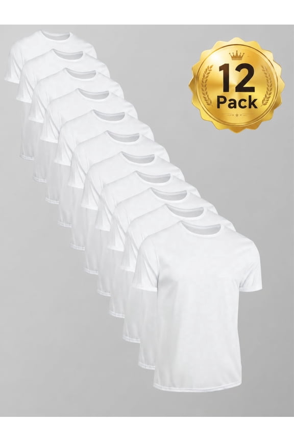 Men's 100% polyester T-shirt, 12 Pack, Undershirts, Comfort Crew Neck Style, Sizes Small, Medium, Large, Extra Large, 2XL, 3XL