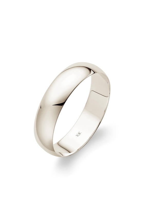Men's 10K Solid Gold Wedding Band, 5mm, Classic Fit, High-Polish Ring, 10K White Gold (Stamped for Authenticity), Size 13