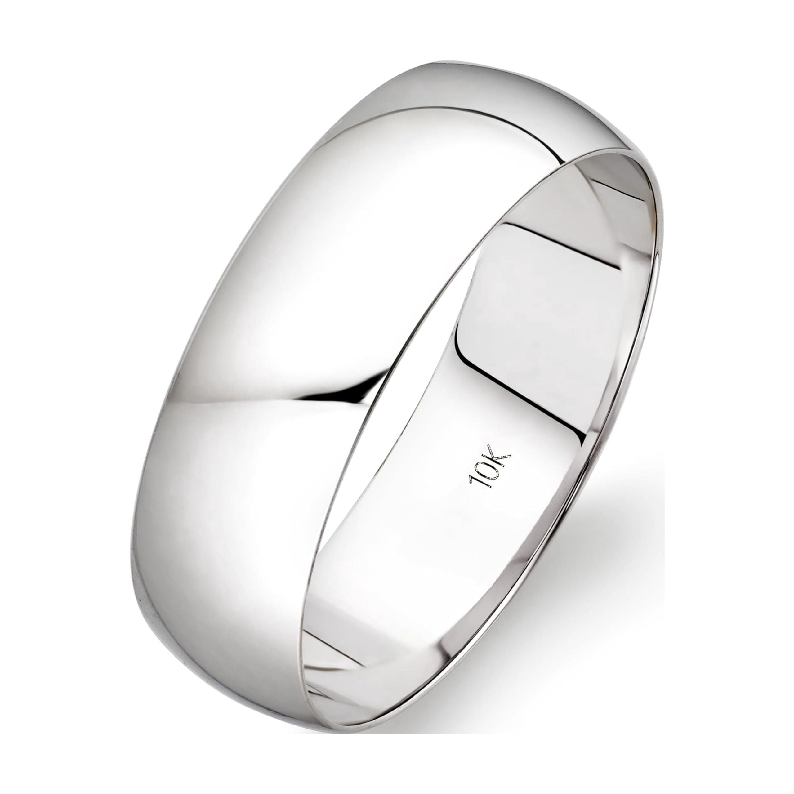 Men's 10K Solid Gold Wedding Band, 6mm, Classic Fit, High-Polish Ring, 10K White Gold (Stamped for Authenticity), Size 11.5