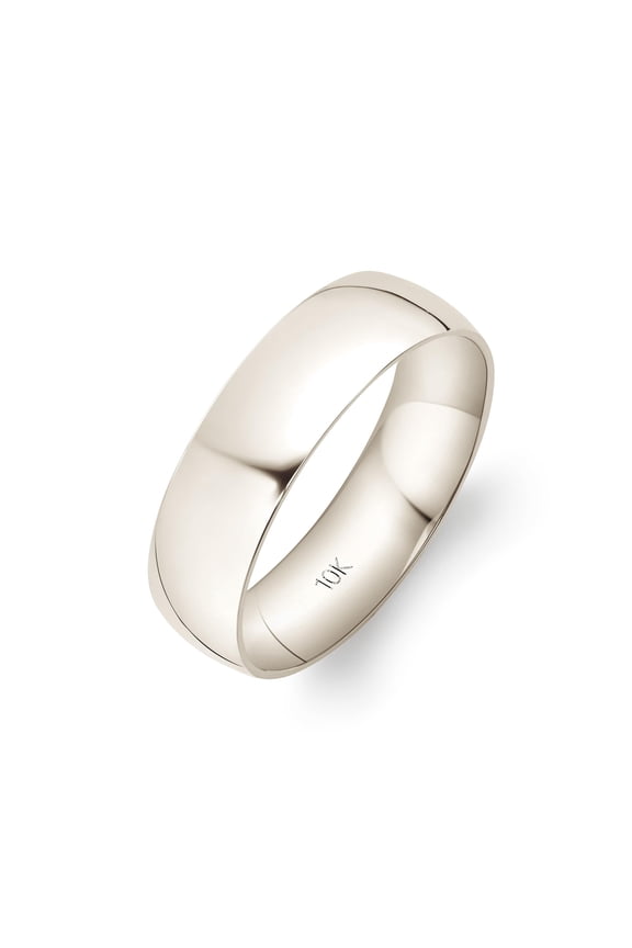 Men's 10K Solid Gold Wedding Band, 6mm, Comfort Fit, High-Polish Ring, 10K White Gold (Stamped for Authenticity), Size 7.5