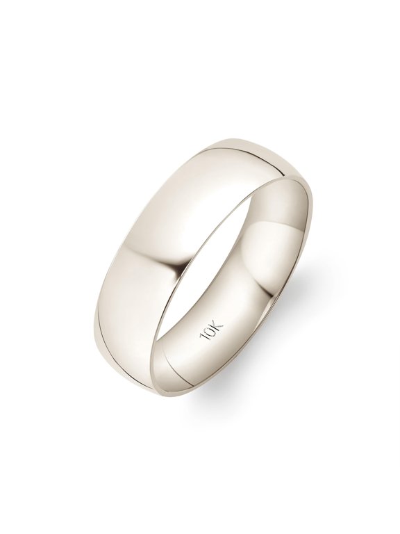 Men's 10K Solid Gold Wedding Band, 6mm, Comfort Fit, High-Polish Ring, 10K White Gold (Stamped for Authenticity), Size 7.5
