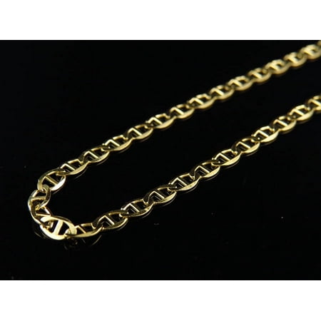 Men's 10K Solid Yellow Gold 2.5MM Flat Mariner Style Chain 16-24 Inches