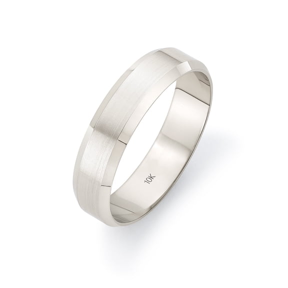 Men's 10K White Gold 5mm Comfort Fit Satin Finish Beveled Edge Wedding Band  (Available Ring Sizes 8-12 1/2) Size 7