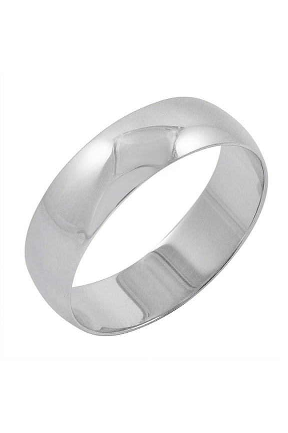 Men's 10K White Gold 6mm Traditional Plain Wedding Band  (Available Ring Sizes 8-12 1/2) Size 10