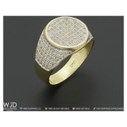 WJD EXCLUSIVES Men's 10K Yellow Gold 1.50Ct White Pave Created Diamond Signet Ring Size 8-12