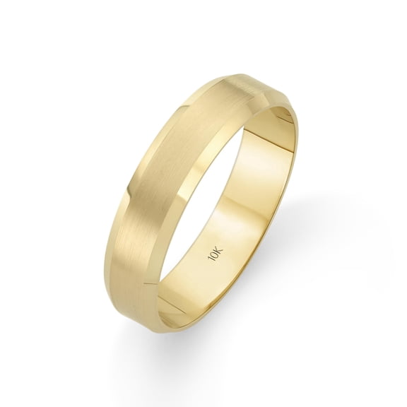 Men's 10K Solid Gold Wedding Band, 5mm, Beveled Edge, Satin Finish, Comfort Fit Ring, 10K Yellow Gold (Stamped for Authenticity), Size 12.5