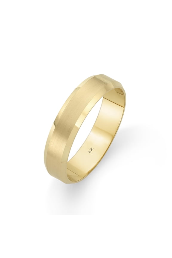 Men's 10K Yellow Gold 5mm Comfort Fit Beveled Edge Satin Finish Wedding Band (Available Ring Sizes 8-14) Size 7.5