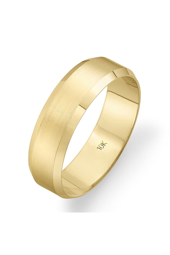 Men's 10K Solid Gold Wedding Band, 6mm, Beveled Edge, Satin Finish, Comfort Fit Ring, 10K Yellow Gold (Stamped for Authenticity), Size 12