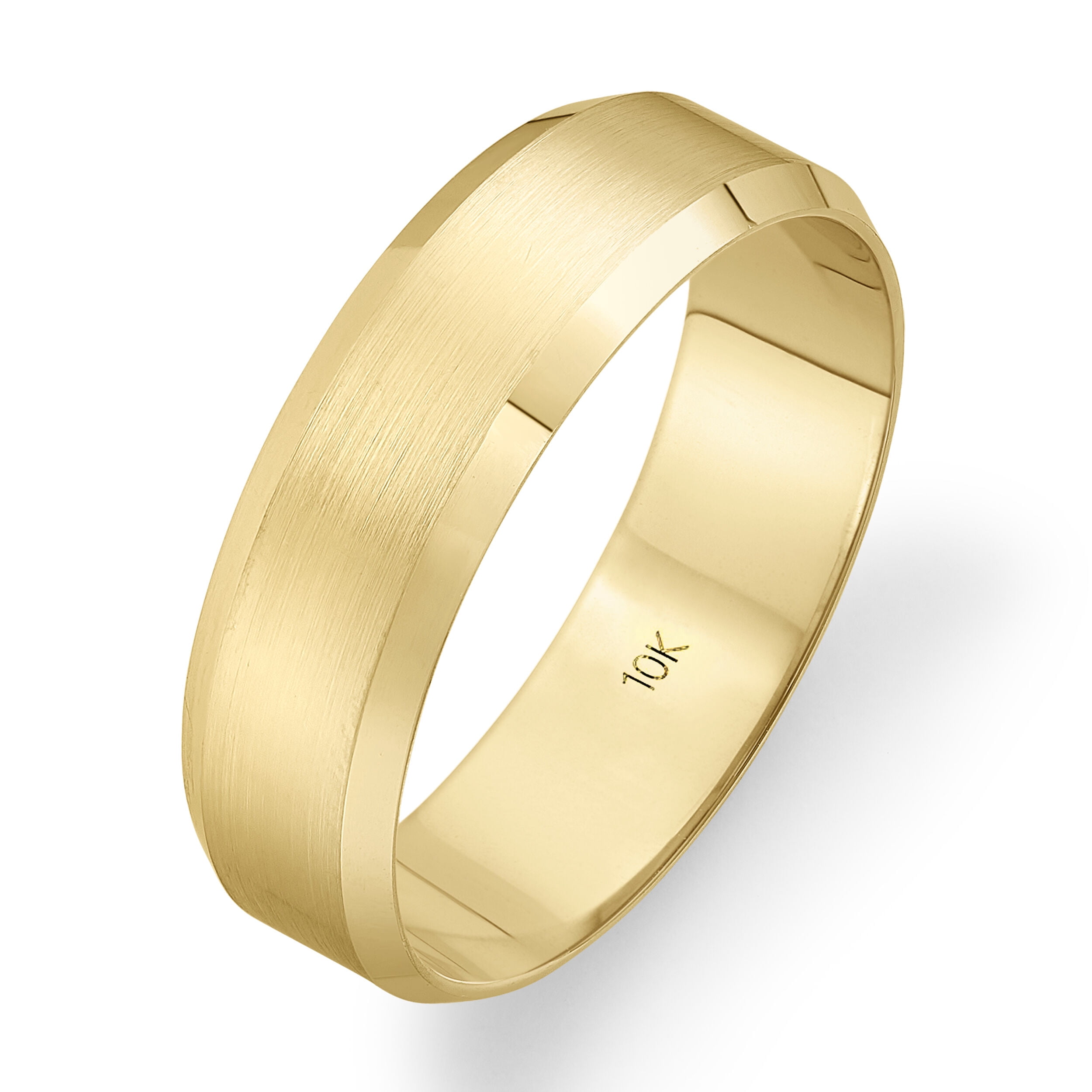 Men's 10K Solid Gold Wedding Band, 6mm, Beveled Edge, Satin Finish, Comfort Fit Ring, 10K Yellow Gold (Stamped for Authenticity), Size 13