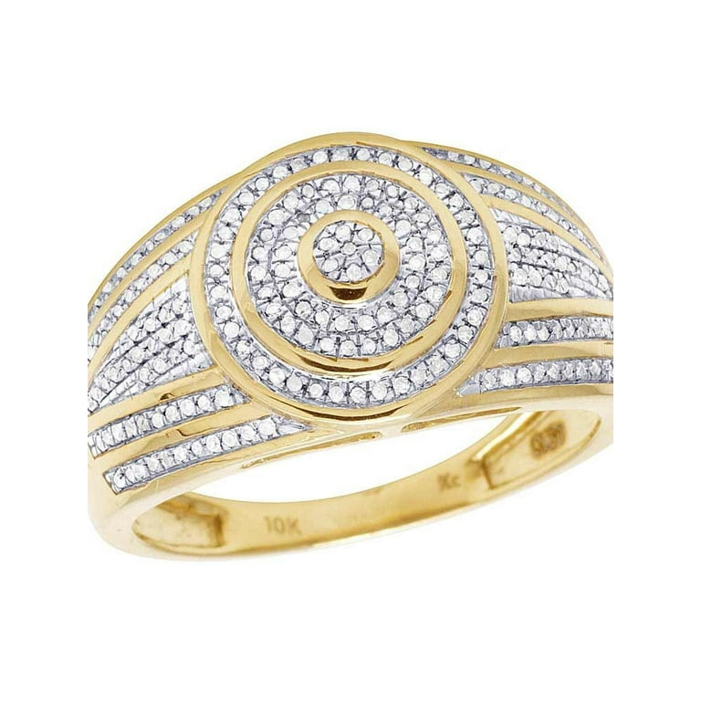 Men's 10K Yellow Gold Diamond Round Pinky Ring Ct 13MM