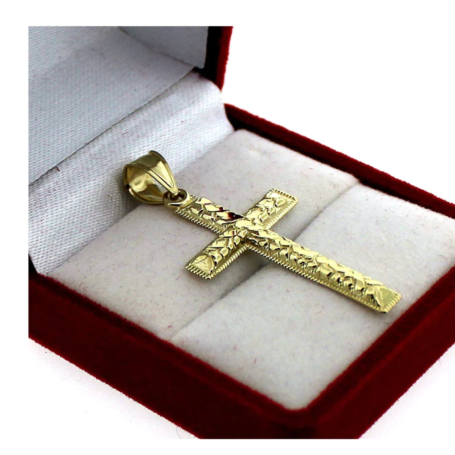 Men s 10K Yellow Gold Nugget Cross Pendant Diamond Cut Charm 1.5 inch Walmart