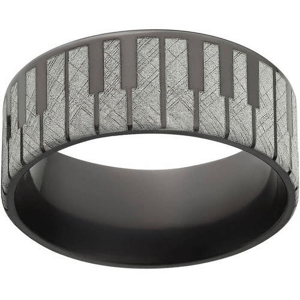 Men's 10mm Flat Black Zirconium Ring with Lasered Piano Key Design