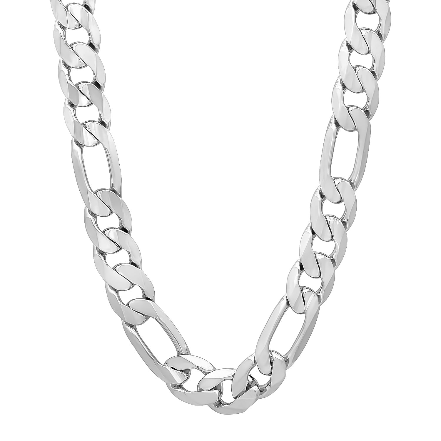Men's 10mm Large Polished Silver Plated Flat Figaro Chain