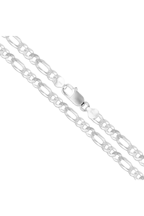 Men's 10mm Solid .925 Sterling Silver Flat Figaro Chain Link Italy Necklace 10"