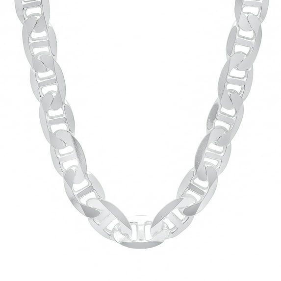 Men's 11.5mm Large Solid .925 Sterling Silver Flat Mariner Chain Necklace, 30 inches