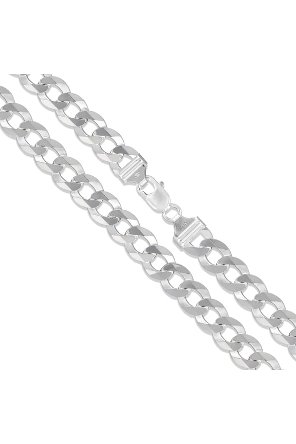 Men's 11.5mm Solid .925 Sterling Silver Flat Curb Chain Link Italy Necklace 22" Jewelry Female