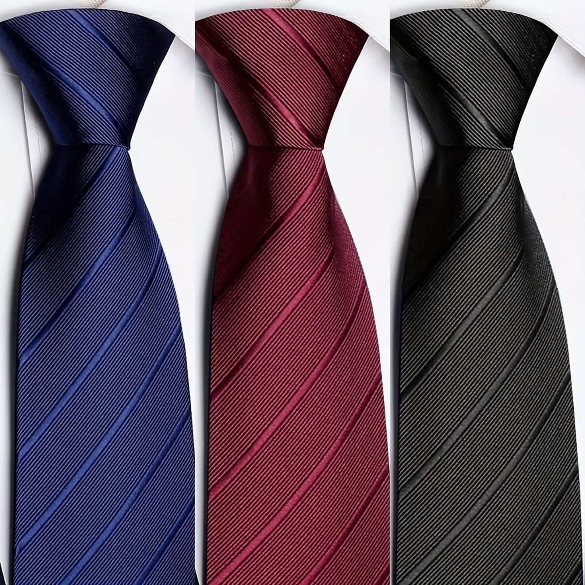 Men's 1200-count solid color polyester zipper striped tie set, classic retro business style tie, suitable for work, interviews, banquets and other occasions. Available in black, gray, navy blue and d