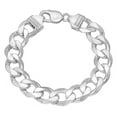 thumbnail image 1 of Men's 13.5mm Solid .925 Sterling Silver Flat Curb Chain Bracelet, 10 inches, 1 of 7