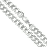 SAC SILVER Men's 13mm Solid .925 Sterling Silver Flat Curb Chain Link Italy Necklace 24" Jewelry Female Unisex