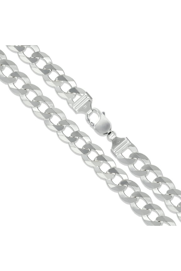 Men's 13mm Solid .925 Sterling Silver Flat Curb Chain Link Italy Necklace 30" Jewelry Female Unisex