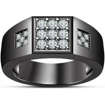 Men's 14K Black Gold Finish Round Cut White Diamond 925 Sterling Silver Engagement Wedding Pinky Band Ring