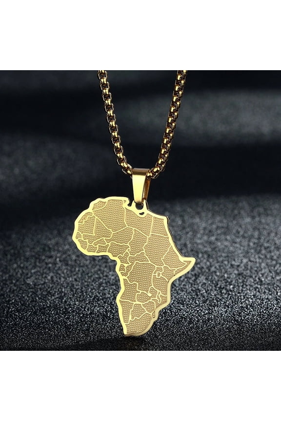 Men's 14K Gold Filled Creative Africa Map Pendant Necklace, Vintage Ancient African Continent Fine Jewelry Gift for Birthday Casual Occasions