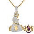 thumbnail image 1 of Men's 14K Gold Over Simulated Diamond Money Bag 100 Dollar Stacks Pendant Charm Rope Chain Set, 1 of 5