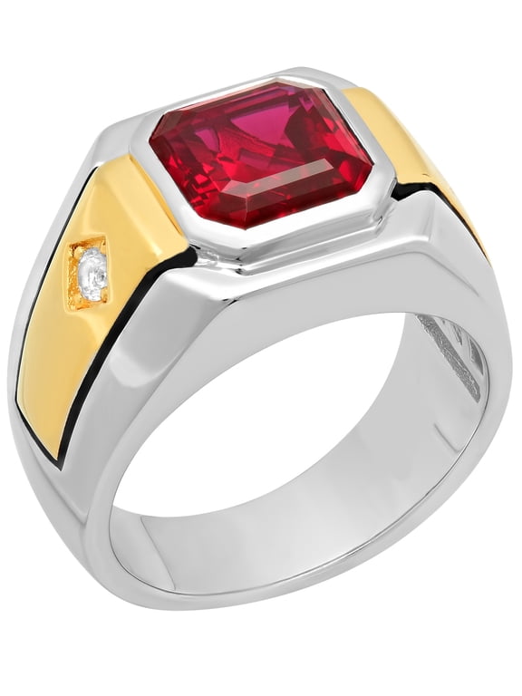 Men's 14K Gold Plated .925 Sterling Silver Created Ruby and Created Sapphire Ring
