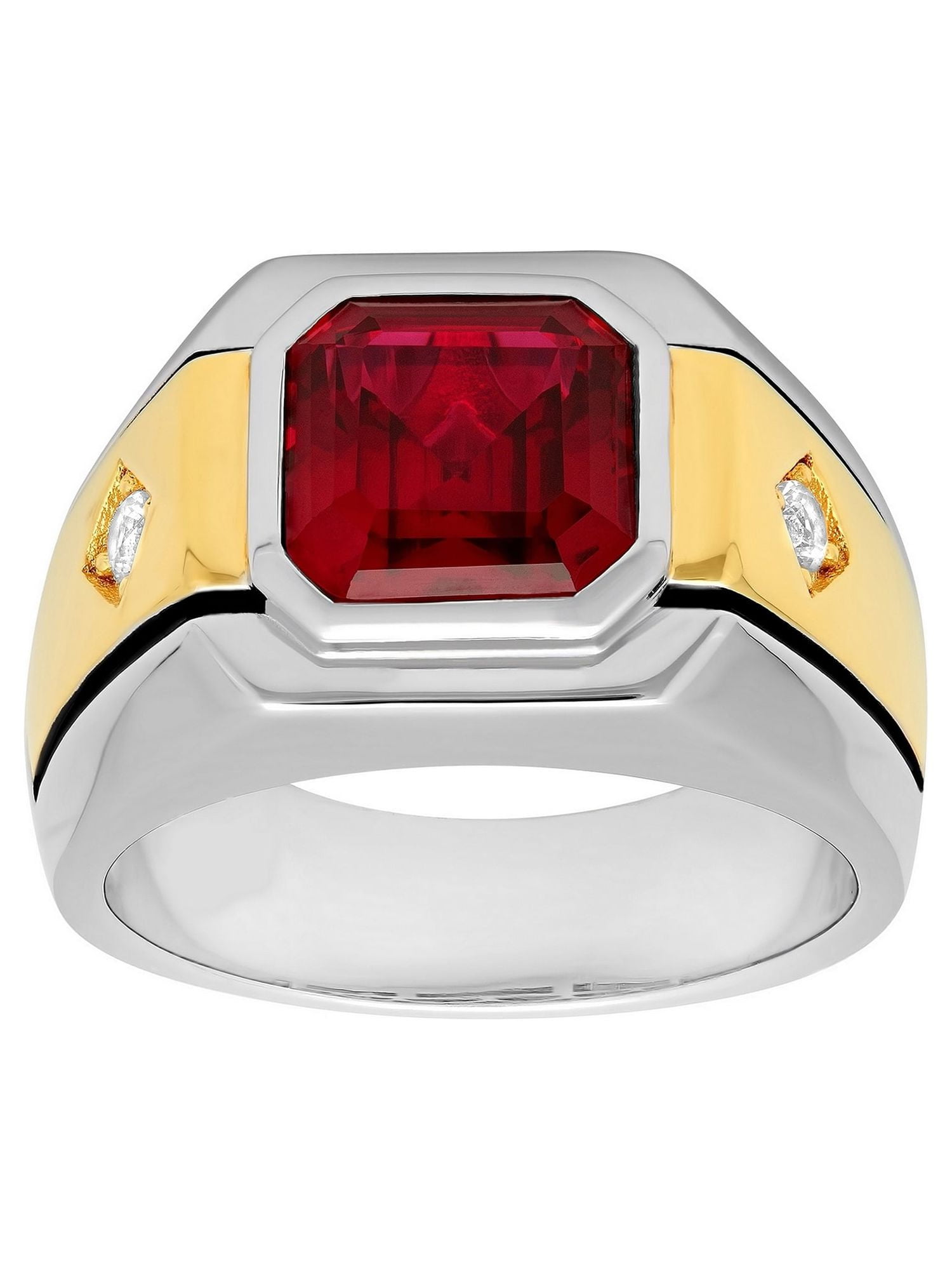 Men's 14K Gold Plated .925 Sterling Silver Created Ruby and Created Sapphire Ring