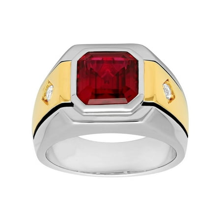 Men's 14K Gold Plated .925 Sterling Silver Created Ruby and Created Sapphire Ring