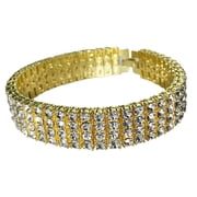 Mens 14K Gold Plated Bracelet 4 Row Iced Bling Four Rows Heavy Pharaoh 8" Inch