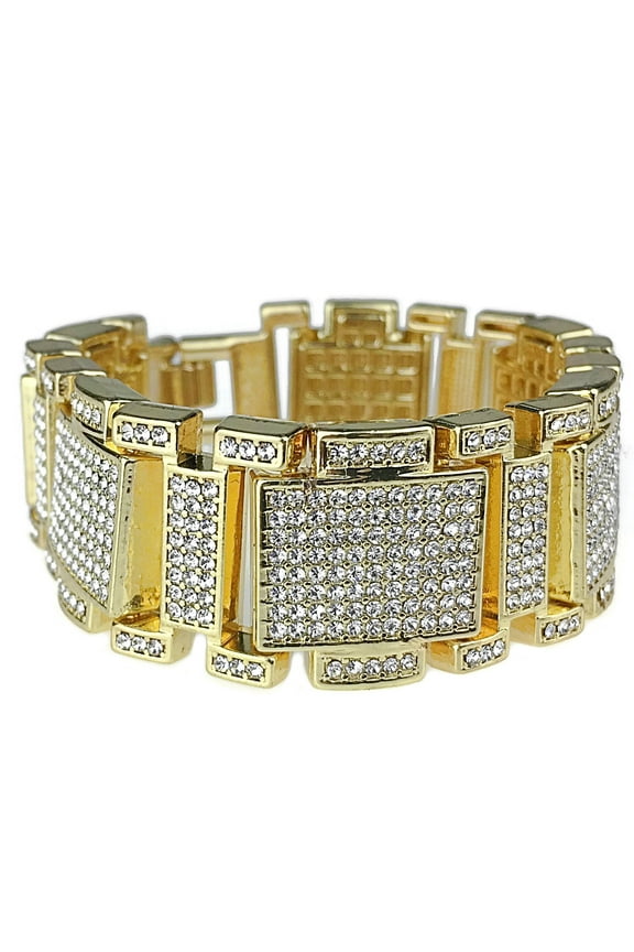 Men's 14K Gold Plated Hip Hop Bracelet 8"inch x 23MM Micro Pave Iced Flooded Out