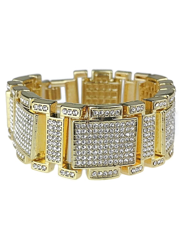 Men's 14K Gold Plated Hip Hop Bracelet 8"inch x 23MM Micro Pave Iced Flooded Out