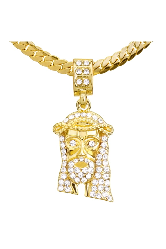 Men's 14K Gold Plated Iced Hip Hop Jesus Pendant 20" Miami Cuban Chain Necklace MCP 1044 G
