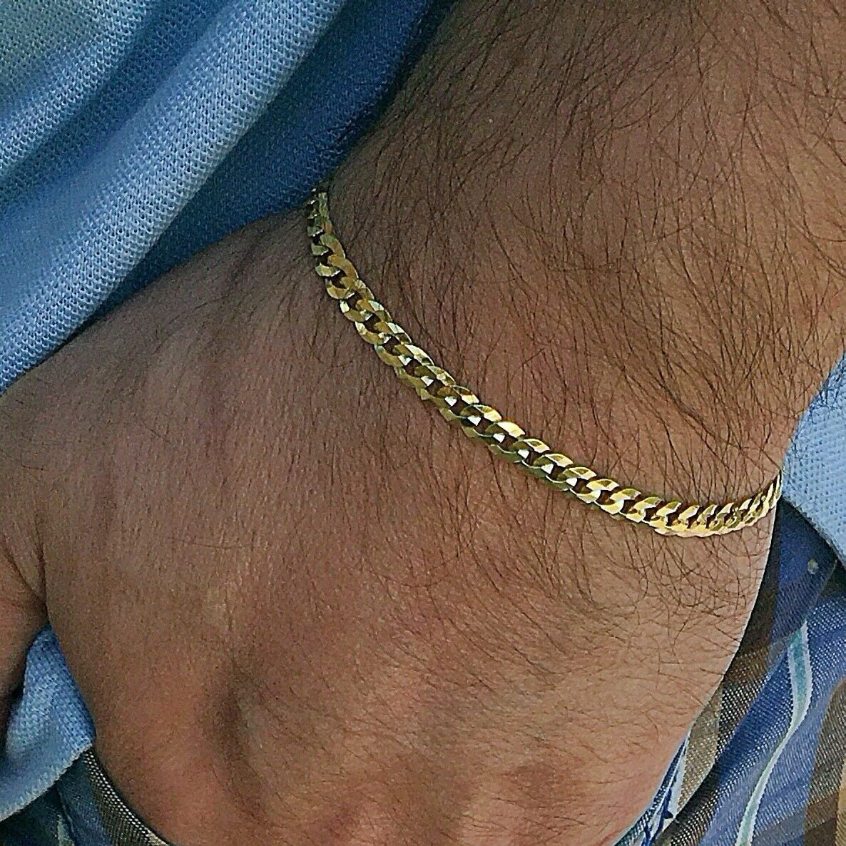 10mm Mens 18K Gold Plated Sterling Silver Heavy Cuban Chain Link Bracelet 9 inch