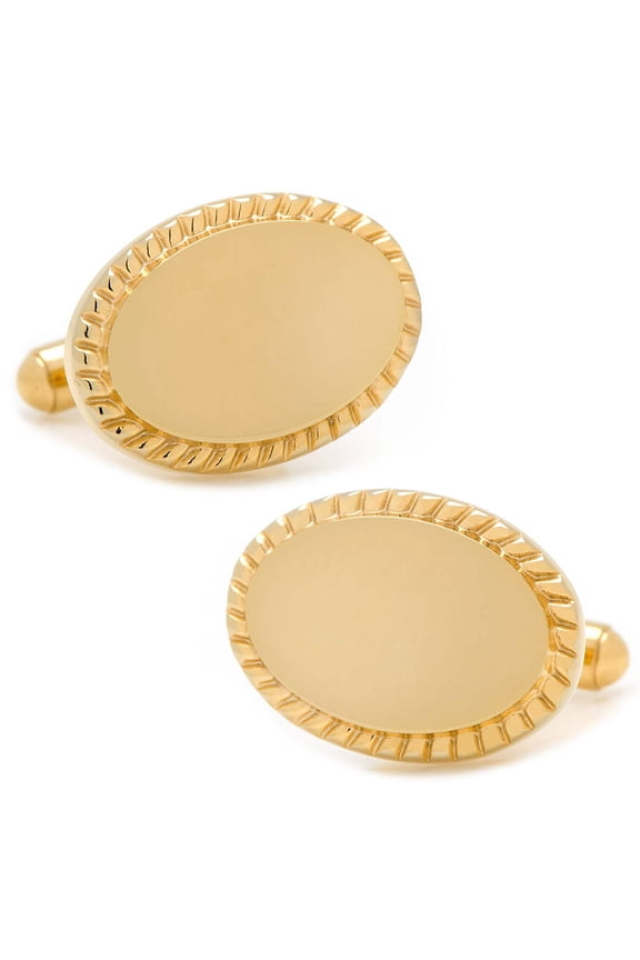 Men's 14K Gold Plated Rope Oval Engravable Cufflinks
