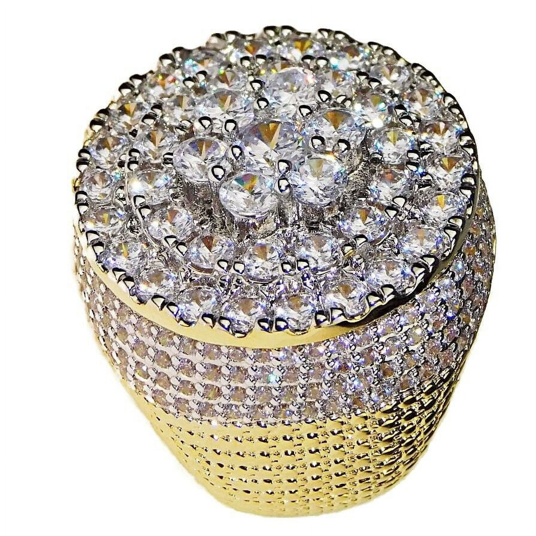 TOPGRILLZ Men's 14K Gold Plated Pinky Ring - Iced Out Diamond Cluster Bling Ring, Size 8, Gift Box Included
