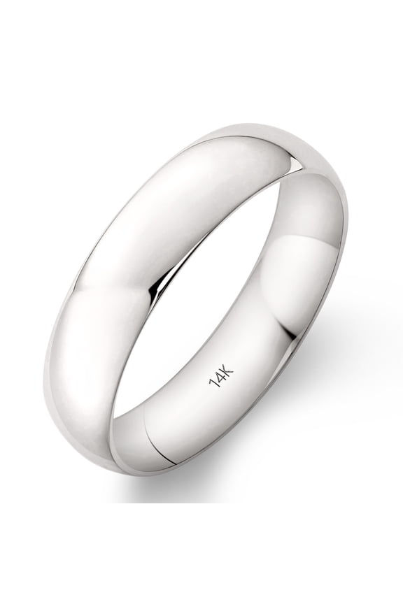 Men's 14K Solid Gold Comfort Fit Wedding Band, 5mm, High-Polish Ring, 14K White Gold (Stamped for Authenticity), Size 7