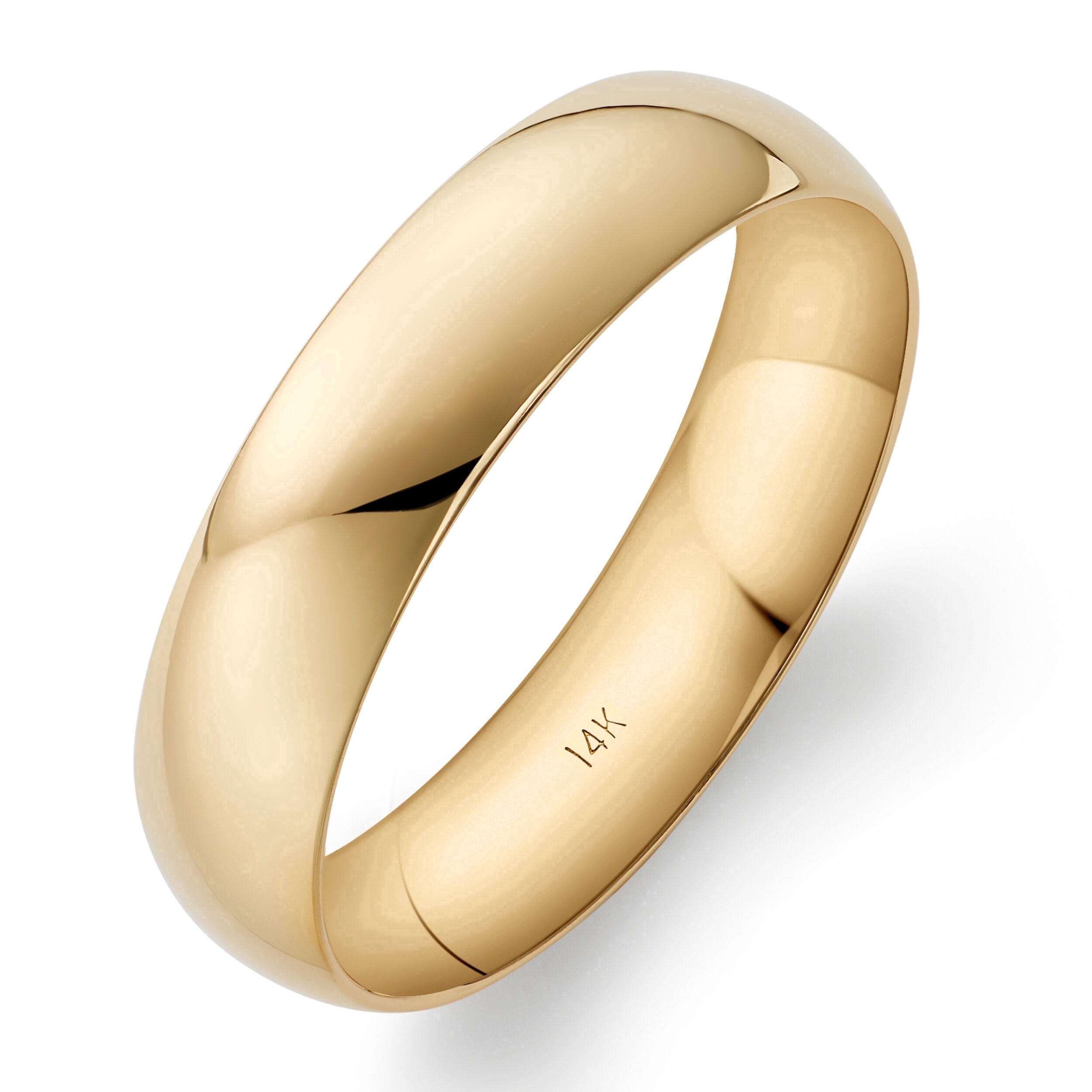 Men's 14K Solid Gold Comfort Fit Wedding Band, 5mm, High-Polish Ring, 14K Yellow Gold (Stamped for Authenticity), Size 7.5