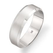 Mens 14K Solid Gold Wedding Band, 6mm, Beveled Edge, Satin Finish, Comfort Fit Ring, 14K White Gold Stamped for Authenticity, Size 7.5