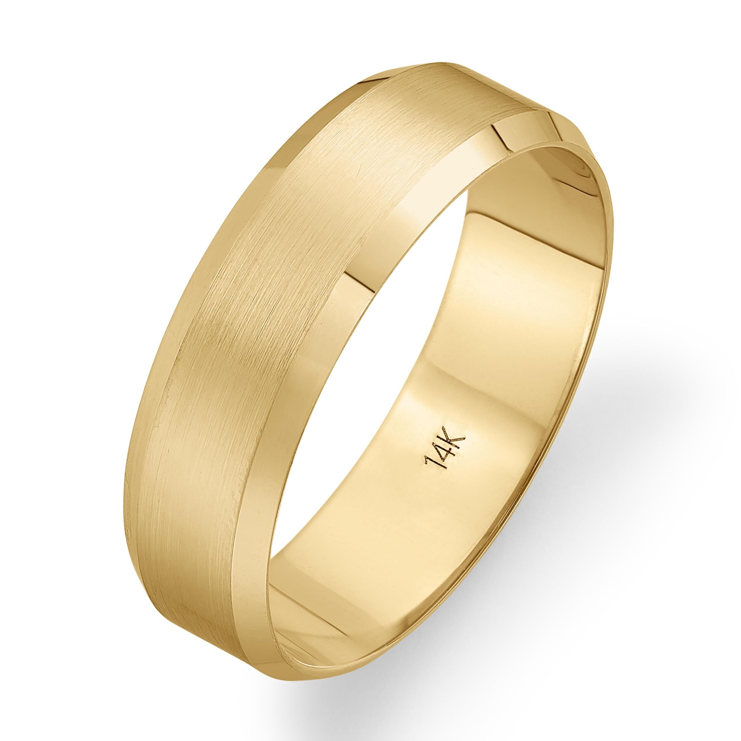 Men's 14K Solid Gold Wedding Band, 6mm, Beveled Edge, Satin Finish, Comfort Fit Ring, 14K Yellow Gold (Stamped for Authenticity), Size 7.5