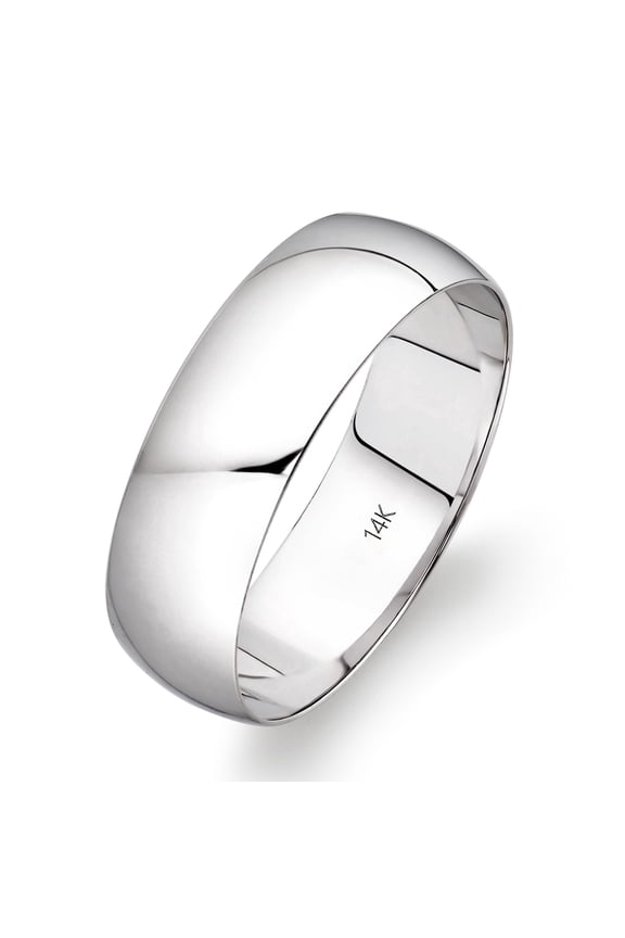 Men's 14K Solid Gold Wedding Band, 6mm, Classic Fit, High-Polish Ring, 14K White Gold (Stamped for Authenticity), Size 10.5
